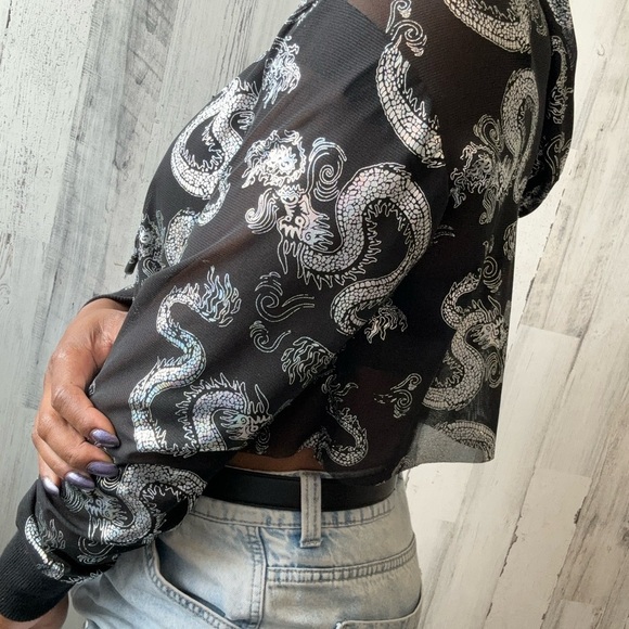 Custom made black and silver dragon hoodie medium - Picture 2 of 5